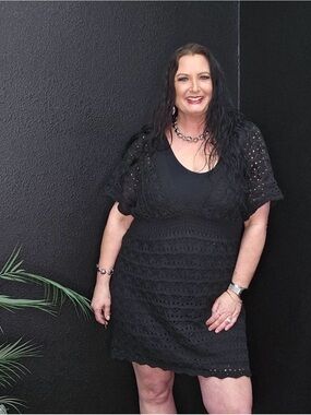 Black Crochet Midi Dress with V-Neck